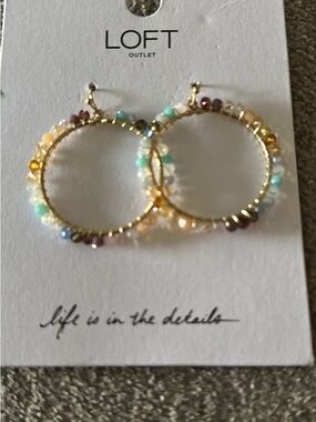 LOFT Gold Hoop Earrings with Pastel Multicolor Beads